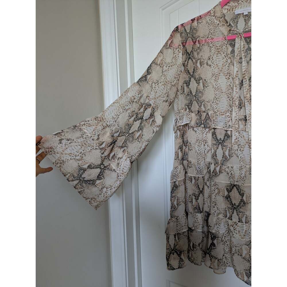Olivaceous Tie Neck Snake Print Dress Womens M Flare Ruffle Sleeve Wedding Guest - Picture 3 of 8